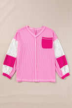 Load image into Gallery viewer, Lace Patchwork Sleeve Stitching V Neck Top