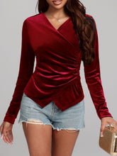 Load image into Gallery viewer, Ruched Surplice Long Sleeve Top