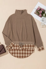 Load image into Gallery viewer, Drawstring Plaid Turtleneck Long Sleeve Top