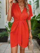 Load image into Gallery viewer, Ruched High-Low Short Sleeve Dress