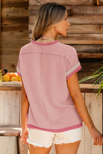 Load image into Gallery viewer, Color Block Round Neck Cap Sleeve T-Shirt