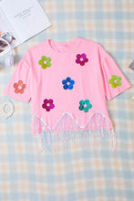 Load image into Gallery viewer, Sequin Flower Round Neck Half Sleeve T-Shirt