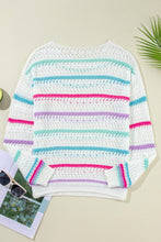 Load image into Gallery viewer, Openwork Striped Long Sleeve Knit Cover Up