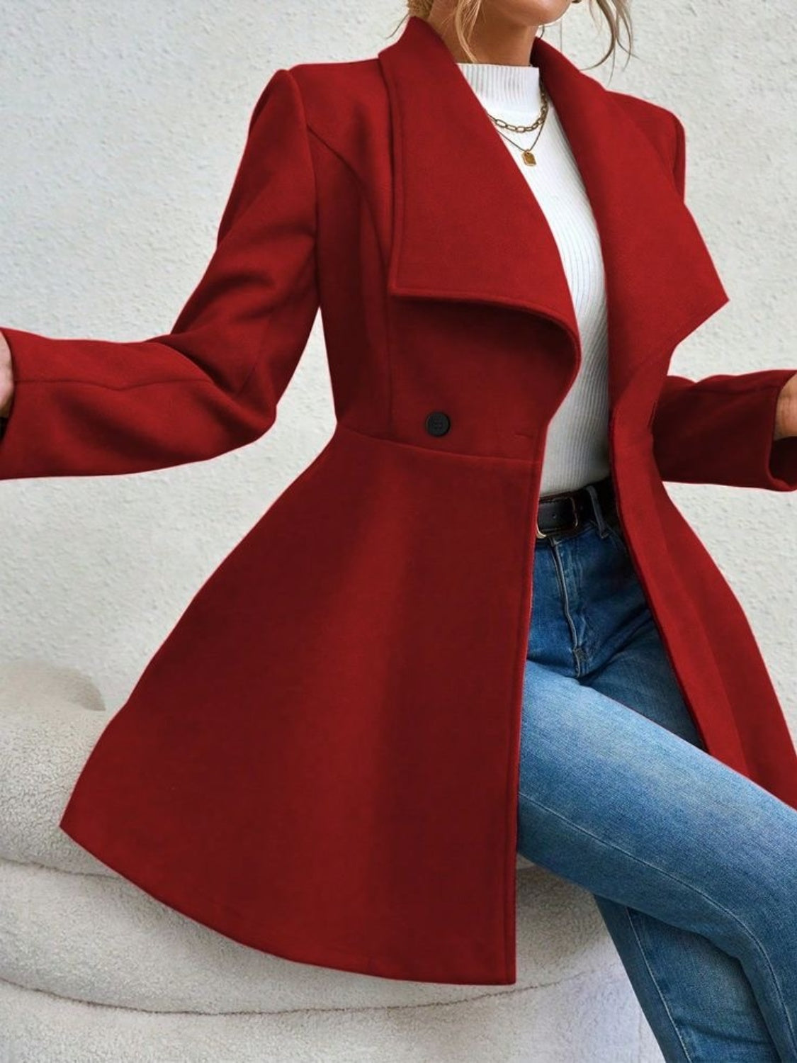 Load image into Gallery viewer, Collared Neck Button Up Long Sleeve Coat