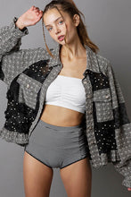 Load image into Gallery viewer, POL Eyelet Flower Pearl Detail Lace Patchwork Shirt
