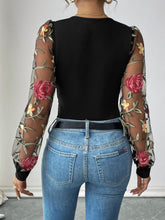 Load image into Gallery viewer, Perfee Embroidered V-Neck Long Sleeve Bodysuit