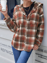 Load image into Gallery viewer, Plaid Button Up Long Sleeve Hooded Jacket