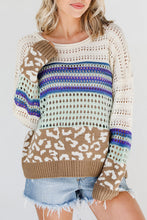 Load image into Gallery viewer, Leopard Striped Round Neck Crochet Knit Top