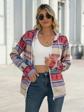 Load image into Gallery viewer, Geometric Zip Up Long Sleeve Hooded Jacket