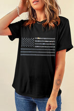 Load image into Gallery viewer, Rhinestone US Flag Round Neck Short Sleeve T-Shirt