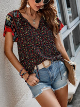 Load image into Gallery viewer, Printed Tie Neck Short Sleeve Blouse