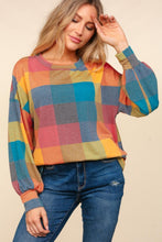 Load image into Gallery viewer, Haptics Contrast Plaid Round Neck Sweater