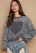 Load image into Gallery viewer, POL Round Neck Heart Patch Zipper Point Sleeve Sweater