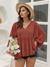 Load image into Gallery viewer, Plus Size Swiss Dot Tie Neck Long Sleeve Blouse
