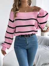 Load image into Gallery viewer, Striped Off-Shoulder Long Sleeve Sweater