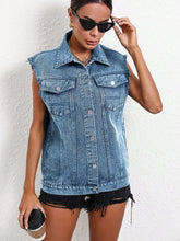 Load image into Gallery viewer, Pocketed Collared Neck Sleeveless Denim Top