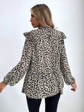 Load image into Gallery viewer, Ruffled Leopard Mock Neck Long Sleeve Blouse