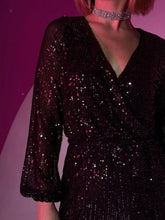Load image into Gallery viewer, Full Size Sequin Surplice Tie Waist Long Sleeve Romper