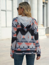 Load image into Gallery viewer, Geometric Zip Up Long Sleeve Hooded Jacket