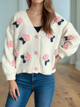 Load image into Gallery viewer, Flower Button Down V-Neck Long Sleeve Cardigan