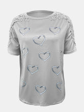 Load image into Gallery viewer, Full Size Lace Detail Heart Round Neck Short Sleeve Top
