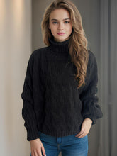 Load image into Gallery viewer, Cable-Knit Turtleneck Long Sleeve Sweater