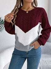 Load image into Gallery viewer, Cable-Knit Color Block Round Neck Sweater