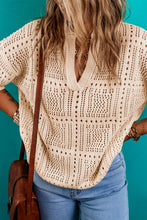 Load image into Gallery viewer, Openwork Johnny Collar Half Sleeve Knit Top