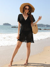 Load image into Gallery viewer, Openwork Plunge Short Sleeve Cover-Up Dress