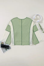 Load image into Gallery viewer, Lace Detail Contrast V-Neck Long Sleeve Blouse