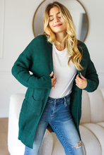 Load image into Gallery viewer, Stripe Textured Open Cardigan with Pockets in Hunter Green