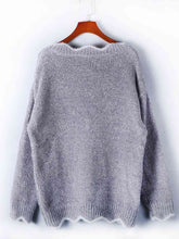 Load image into Gallery viewer, Notched Dropped Shoulder Long Sleeve Sweater