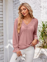Load image into Gallery viewer, Applique V-Neck Flounce Sleeve T-Shirt