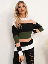 Load image into Gallery viewer, Striped Round Neck Dropped Shoulder Sweater