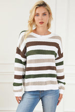 Load image into Gallery viewer, Striped Openwork Dropped Shoulder Sweater