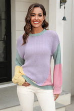Load image into Gallery viewer, Color Block Round Neck Drop Shoulder Sweater