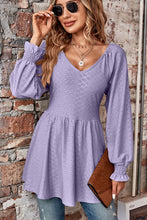 Load image into Gallery viewer, Peplum V-Neck Long Sleeve Blouse