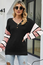 Load image into Gallery viewer, Color Block V-Neck Dropped Shoulder Sweater
