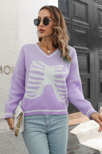 Load image into Gallery viewer, Skeleton Pattern V-Neck Long Sleeve Pullover Sweater