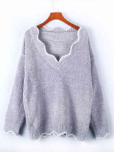 Load image into Gallery viewer, Notched Dropped Shoulder Long Sleeve Sweater