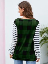 Load image into Gallery viewer, Plaid Striped Round Neck Long Sleeve T-Shirt