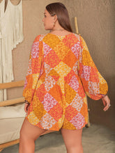 Load image into Gallery viewer, Plus Size Floral Tie Neck Balloon Sleeve Romper