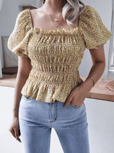 Load image into Gallery viewer, Frill Smocked Square Neck Short Sleeve Blouse