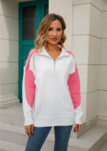 Load image into Gallery viewer, Two-Tone Collared Neck Dropped Shoulder Knit Top