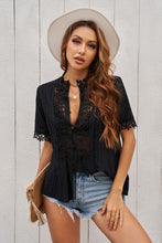Load image into Gallery viewer, Lace Detail Button Up Short Sleeve Shirt