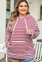 Load image into Gallery viewer, Plus Size Drawstring Striped Dropped Shoulder Hoodie