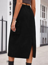 Load image into Gallery viewer, Slit Buttoned Denim Skirt with Pockets