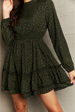 Load image into Gallery viewer, Leopard Smock Waist Long Sleeve Dress