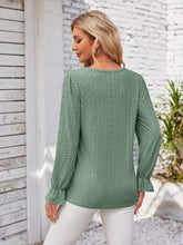 Load image into Gallery viewer, Applique V-Neck Flounce Sleeve T-Shirt