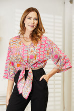 Load image into Gallery viewer, Double Take Tie Hem V-Neck Three-Quarter Sleeve Blouse
